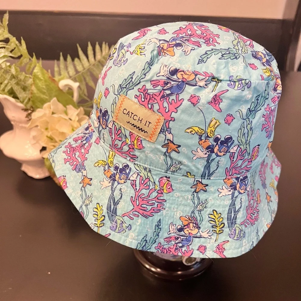 Disney FOF Kids Blue Beach Minnie Mickey Mouse Snorkel Beach Reef Bucket Hat